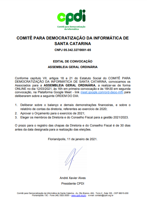 Convocação para a Assembléia Geral Ordinária 2021